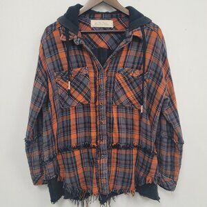 We The Free Womens Calico Basin Plaid Shirt Jacket Size XS Orange Distressed